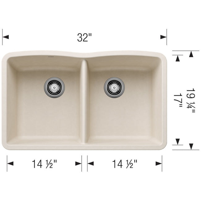 443068 - 32" Diamond Equal Double Bowl Undermount Kitchen Sink - Cafe