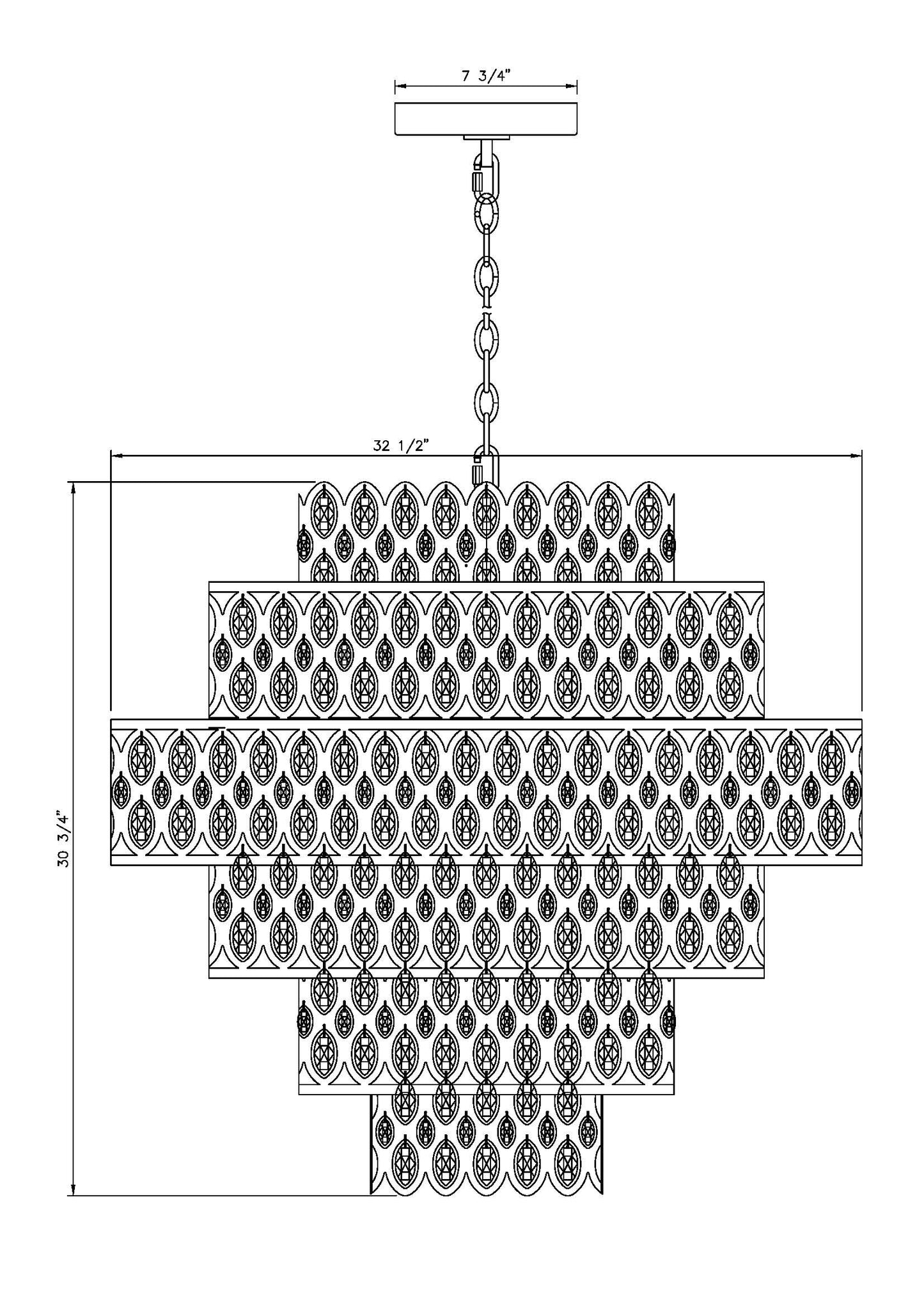 822P32-HB - Dealey 17 Light 32" Chandelier - Heirloom Brass
