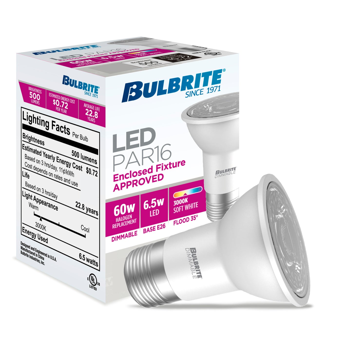 771105 - Dimmable PAR16 LED Light Bulb - 6 Watt - 3000K - 4 Pack