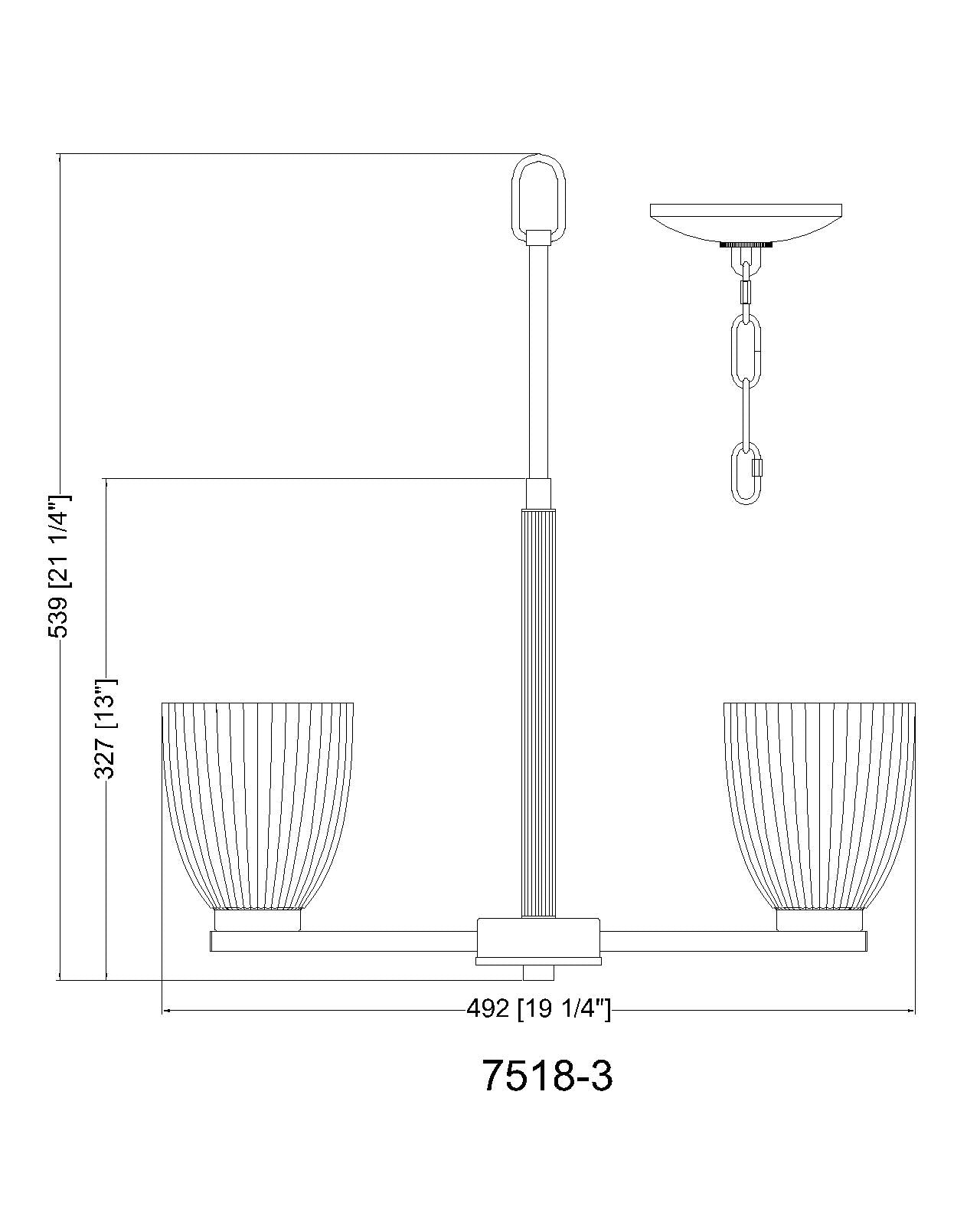 7518-3MGLD - Naya 3 Light 19" Chandelier - Modern Gold