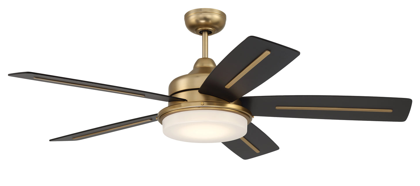 DRW54SB5-NWF - Drew 54" Ceiling fan, no Wifi 54" 5 Blade Ceiling Fan with Light Kit - Satin Brass