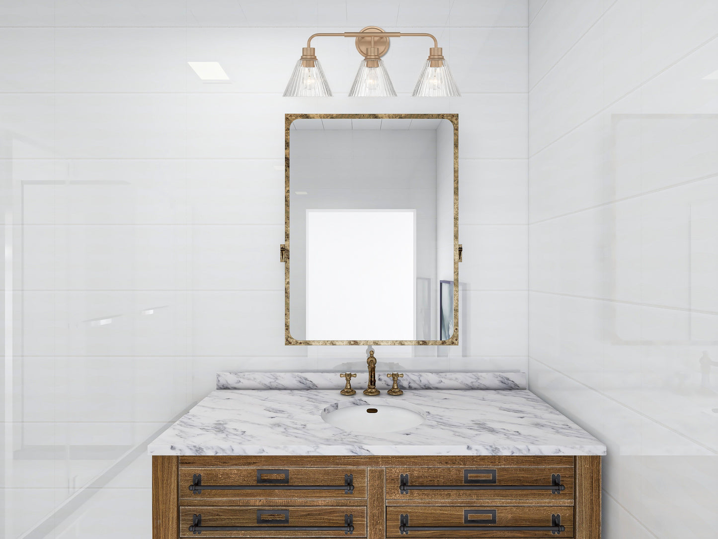 61103-CPZ - Pleated 3 Light 25" Wide Vanity Light - Premium Bronze