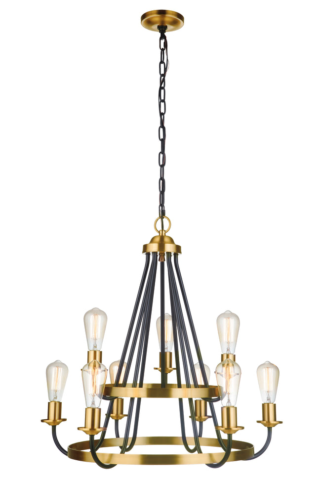 50329-FBSB - Randolph 9 Light 26" Wide Chandelier - Flat Black / Satin Brass