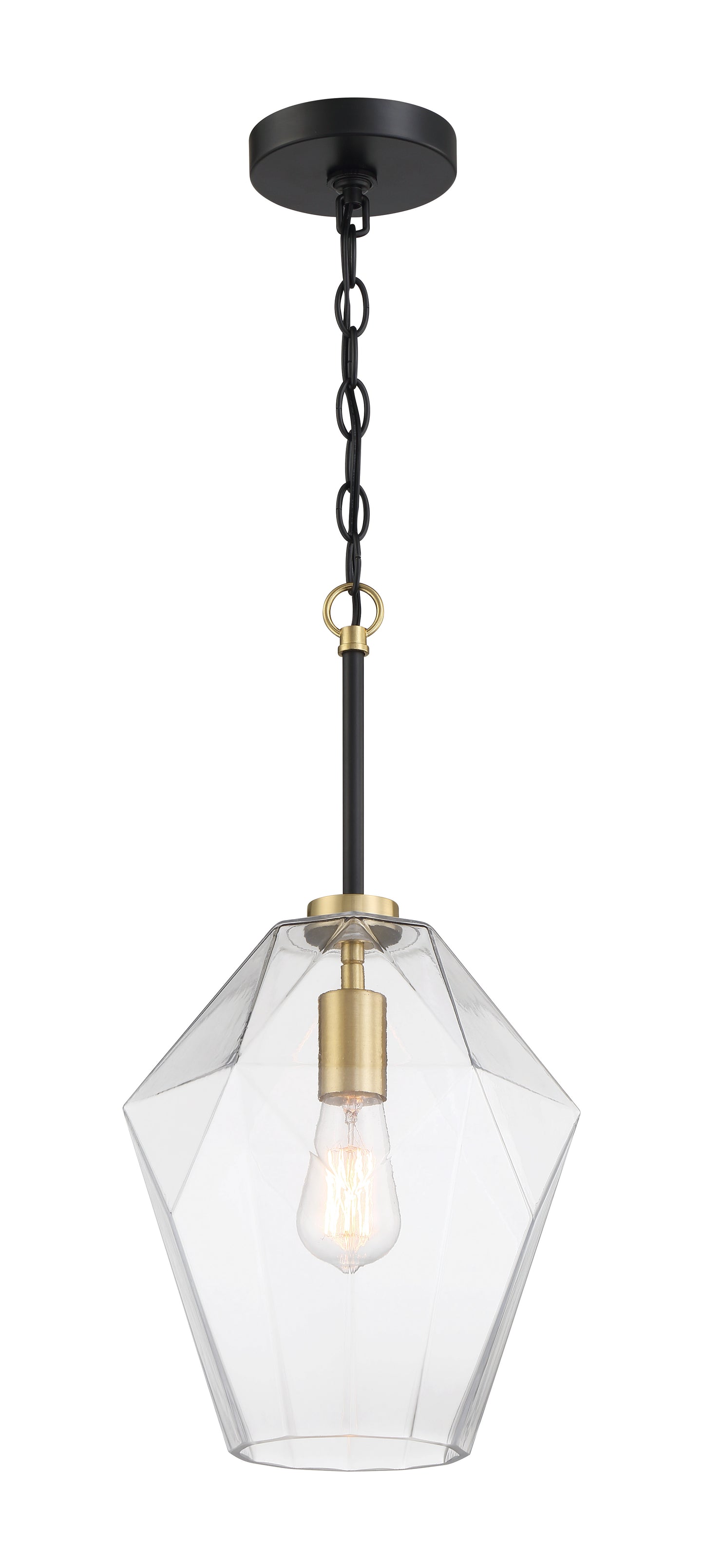 56992-FBSB - Avante Grand 1 Light 9" Wide Pendant - Flat Black / Satin Brass