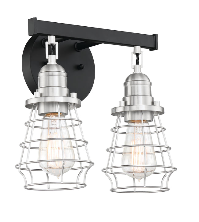 50602-FBBNK - Thatcher 2 Light 12" Wide Vanity Light - Flat Black / Brushed Polished Nickel