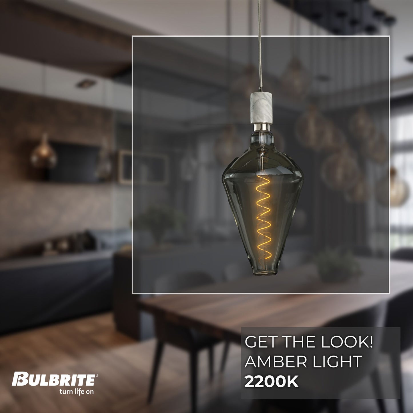 776305 - 4 Watt LED DIAMOND SHAPED GRAND 2200K FILAMENT W/ WHITE MARBLE PENDANT WITH WHITE STRING