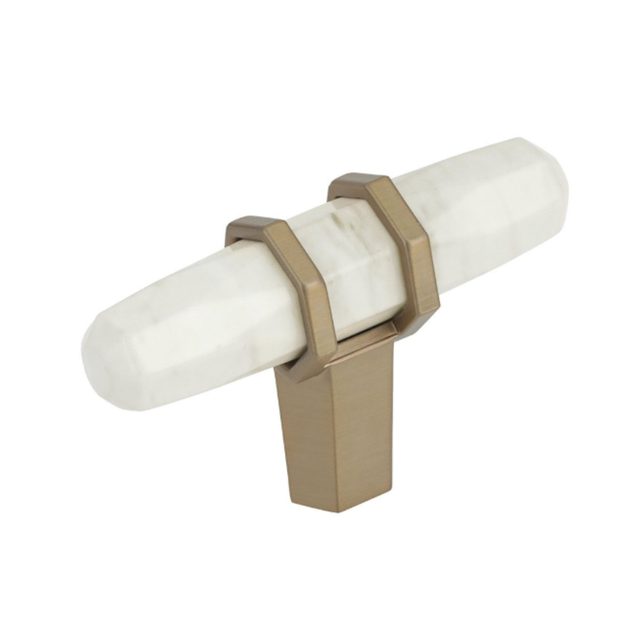 BP36647MWBBZ-10PACK - Long Cabinet Knob - Marble White/Golden Champagne