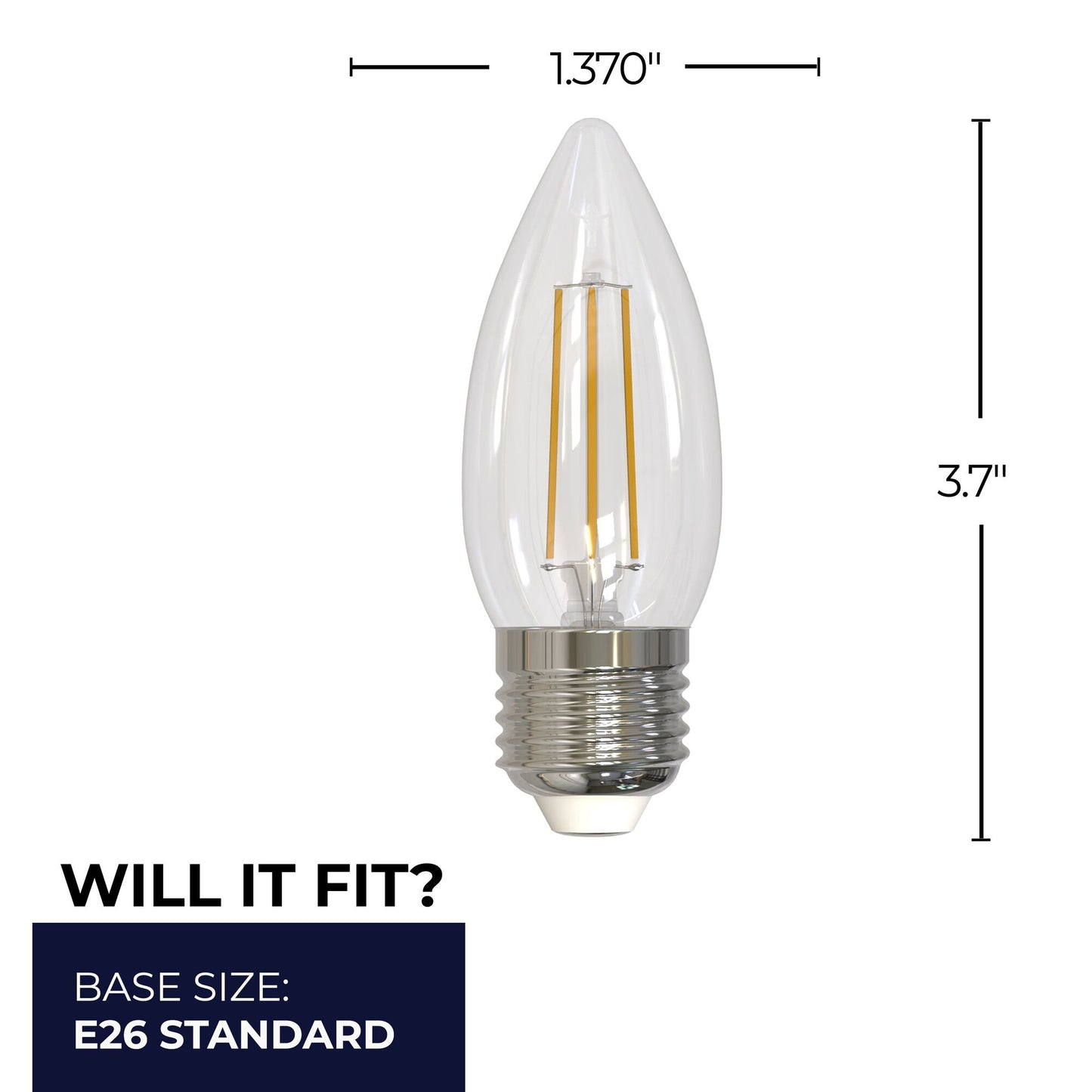 776734 - Dimmable Clear B11 LED Light Bulb - 5.5 Watt - 3000K - 3 Pack