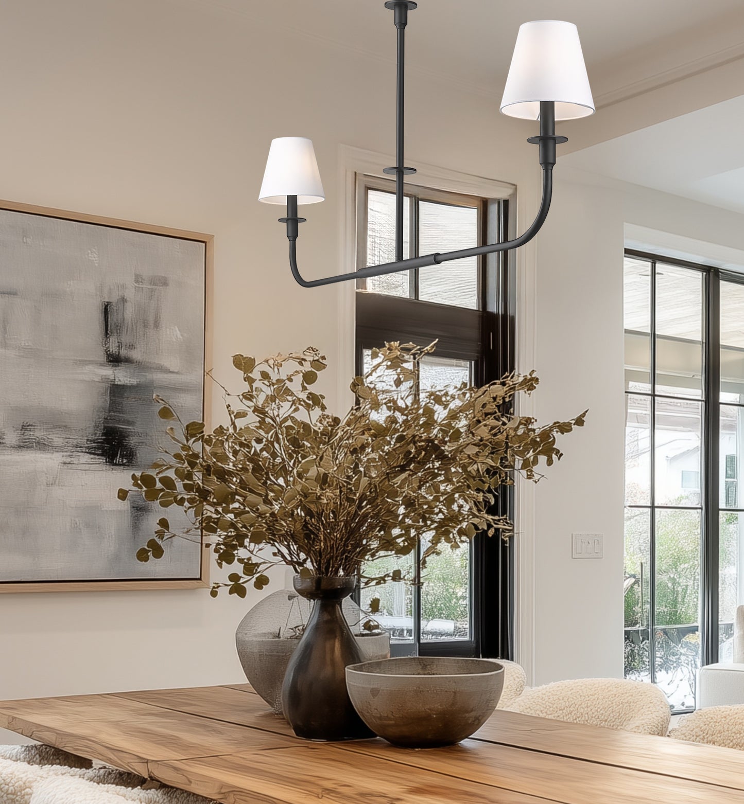 3049-42L-MB - Tova 2 Light Linear 46" Chandelier - Matte Black
