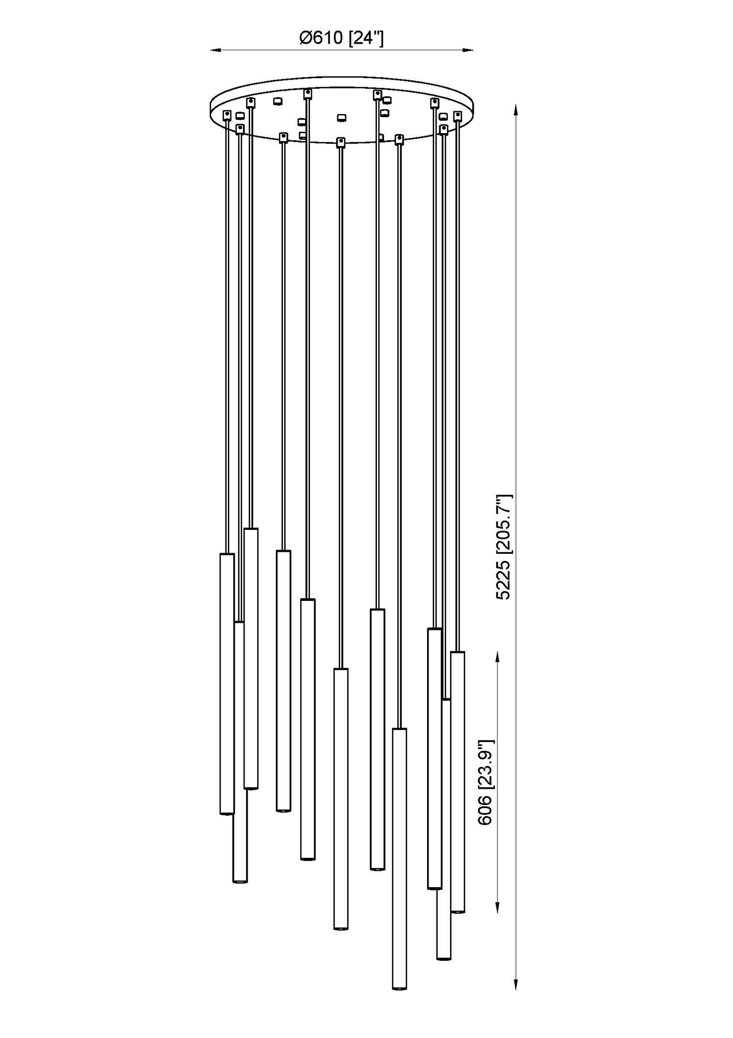 919MP24-11R-MB-LED - Forest 11 Light 24" Chandelier - Matte Black