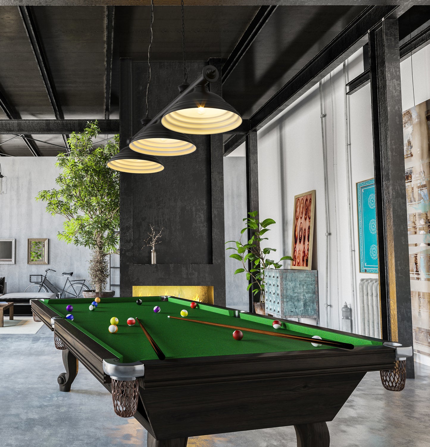 2306-3MB-SMB - Cordon 3 Light 58" Billiard - Matte Black