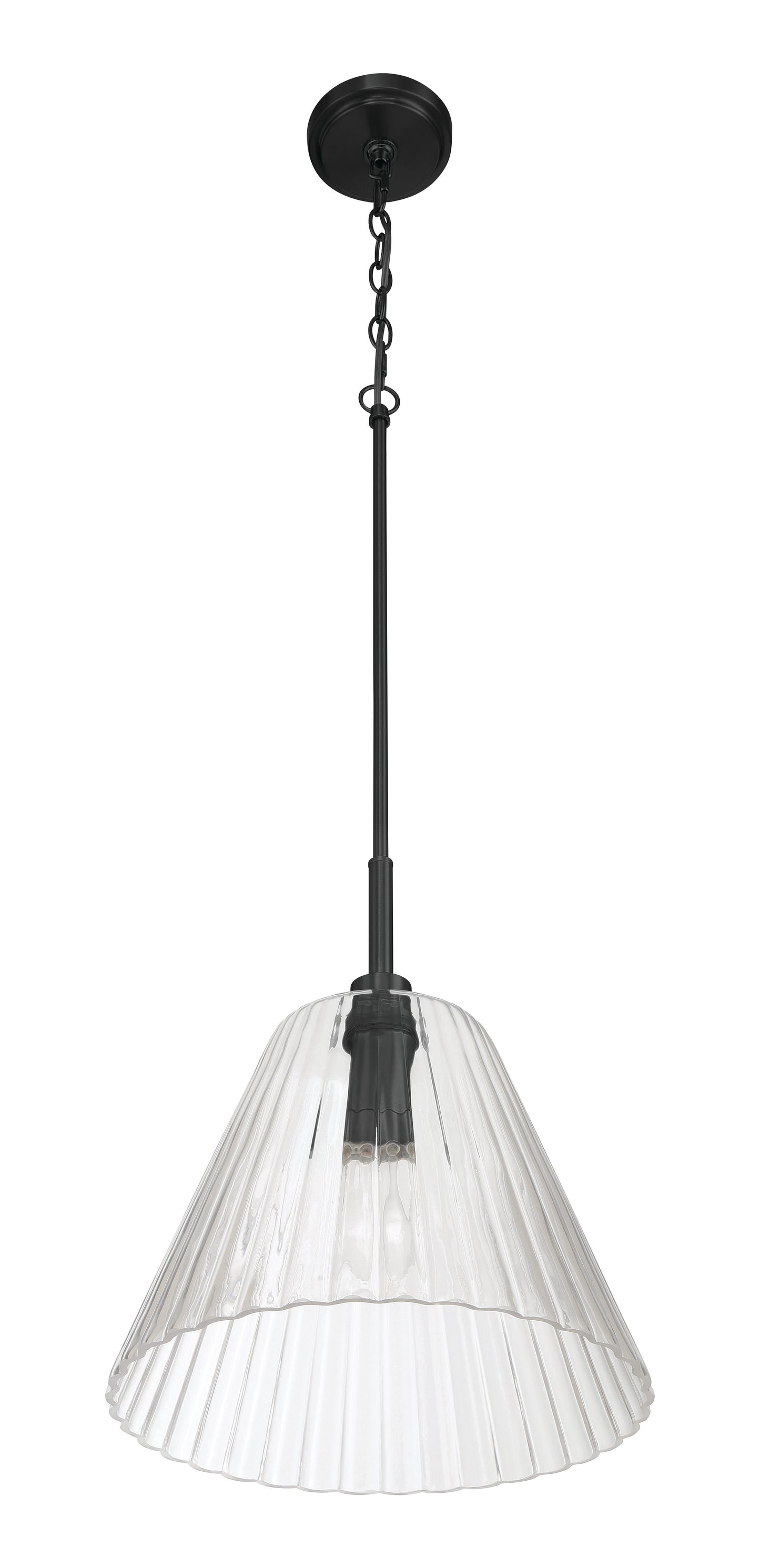 61192-FB - Pleated 1 Light 14" Wide Pendant - Flat Black