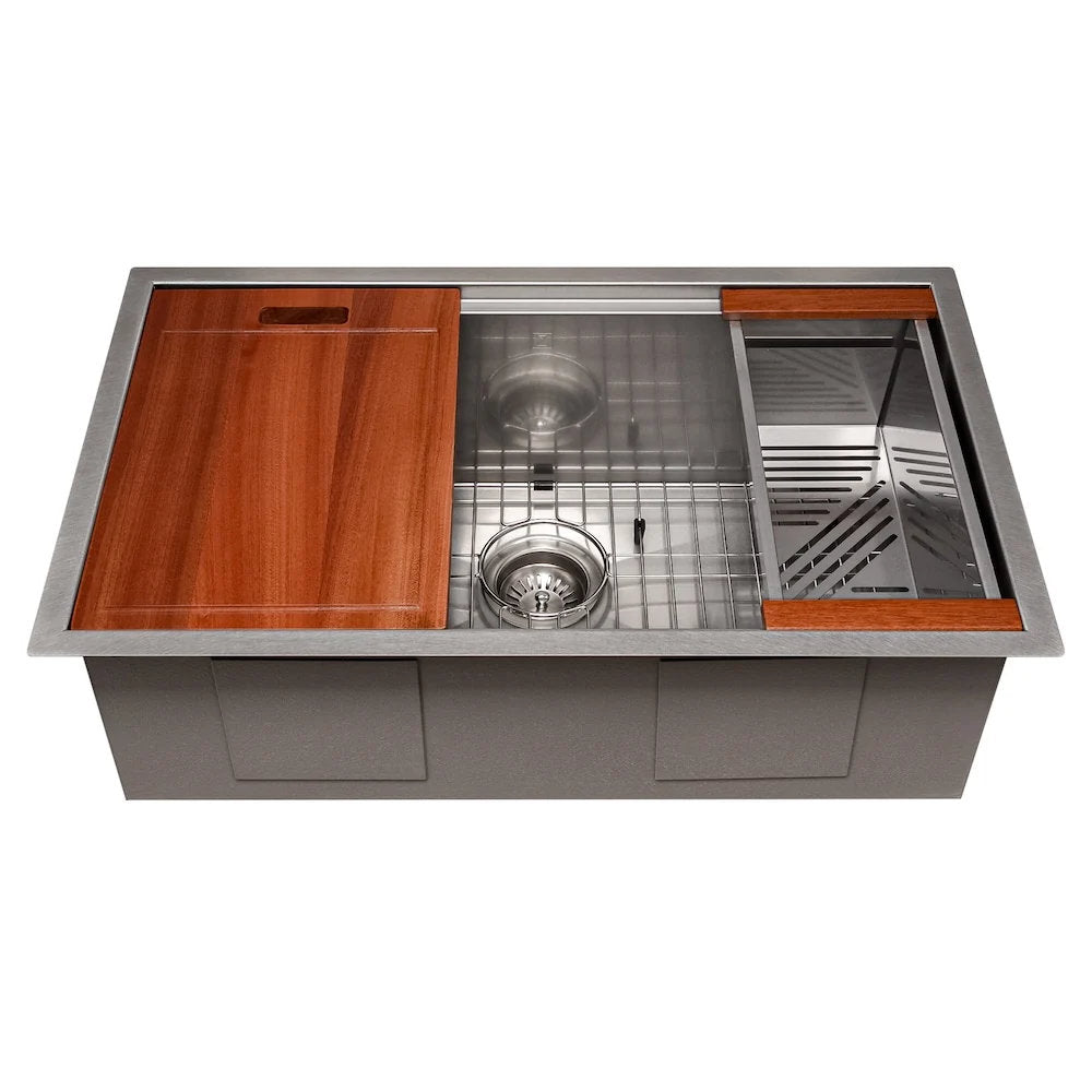 SLS-33 - 33" Garmisch Undermount Single Bowl Stainless Steel Kitchen Sink with Bottom Grid and Accessories
