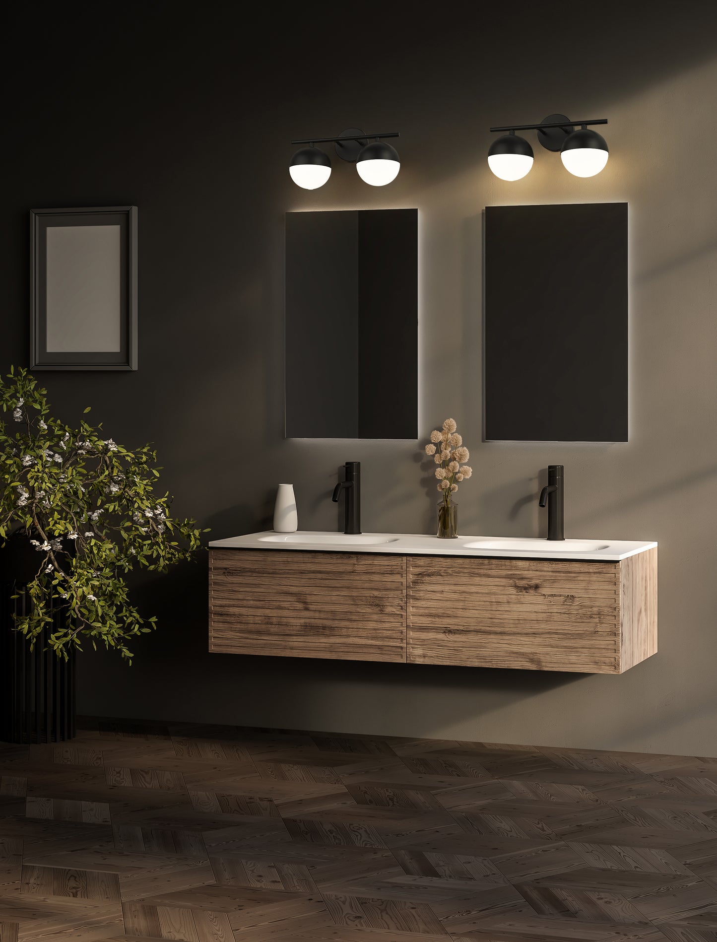 7517-2V-MB - Realm Sphere 2 Light 16" Vanity - Matte Black