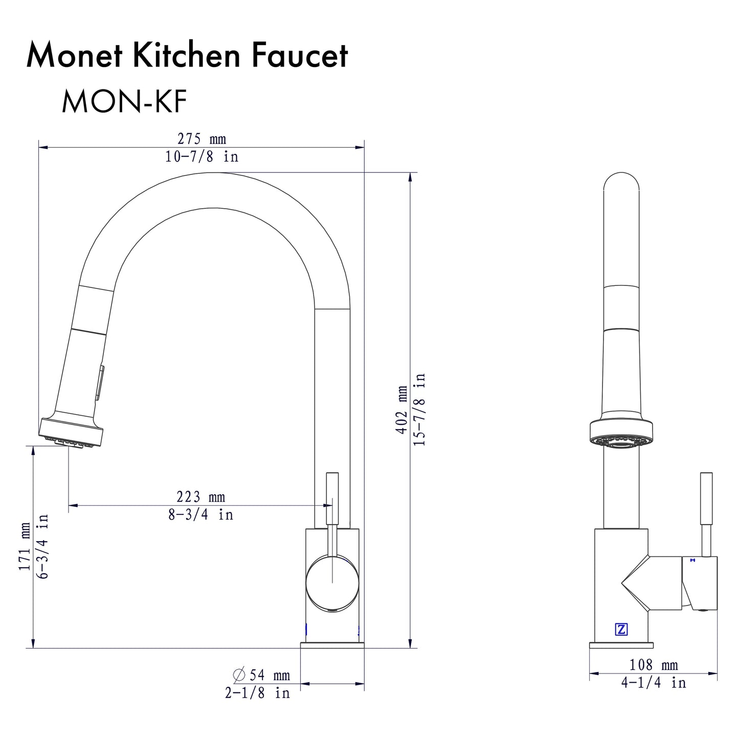 MON-KF-CB - Monet Pull Down Kitchen Faucet in Champagne Bronze
