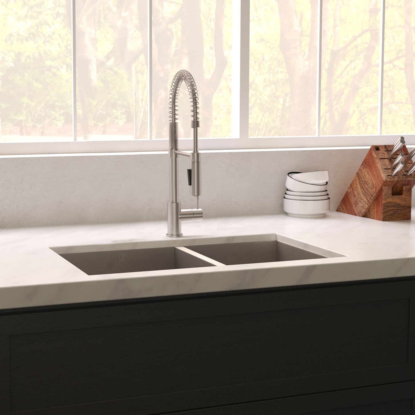 SR60D-36S - 36" Chamonix Undermount Double Bowl Satin Stainless Steel Kitchen Sink with Bottom Grid