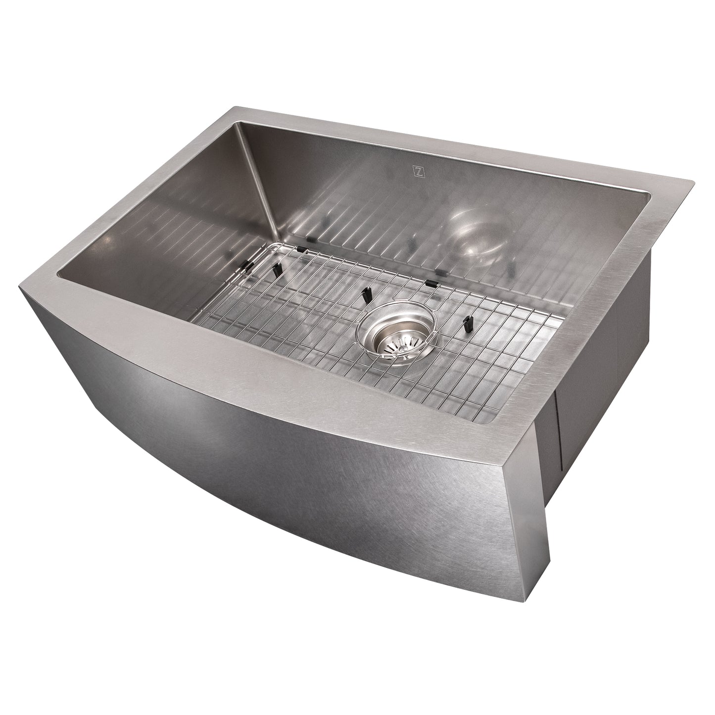 SAS-30S - 30" Zermatt Farmhouse Apron Mount Single Bowl Satin Stainless Steel Kitchen Sink with Bottom Grid