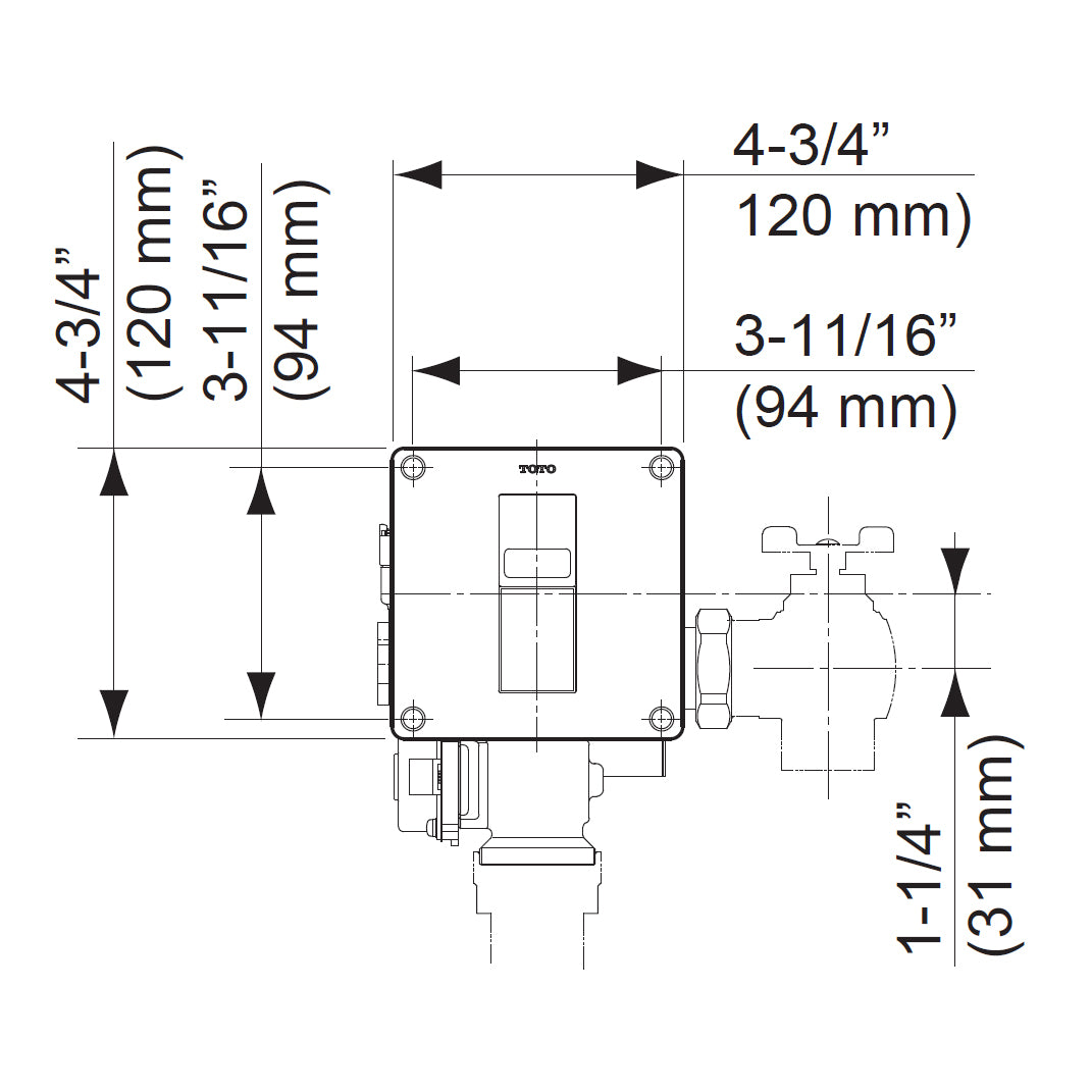 TEU3LAi11#SS - ECOPOWER Touchless 0.5 GPF Concealed Urinal Flush Valve - Back Spud, 4 x 4 Plate/Vacuum Breaker, IoT-Ready - Stainless Steel