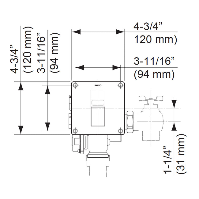 TEU3LAi11#SS - ECOPOWER Touchless 0.5 GPF Concealed Urinal Flush Valve - Back Spud, 4 x 4 Plate/Vacuum Breaker, IoT-Ready - Stainless Steel