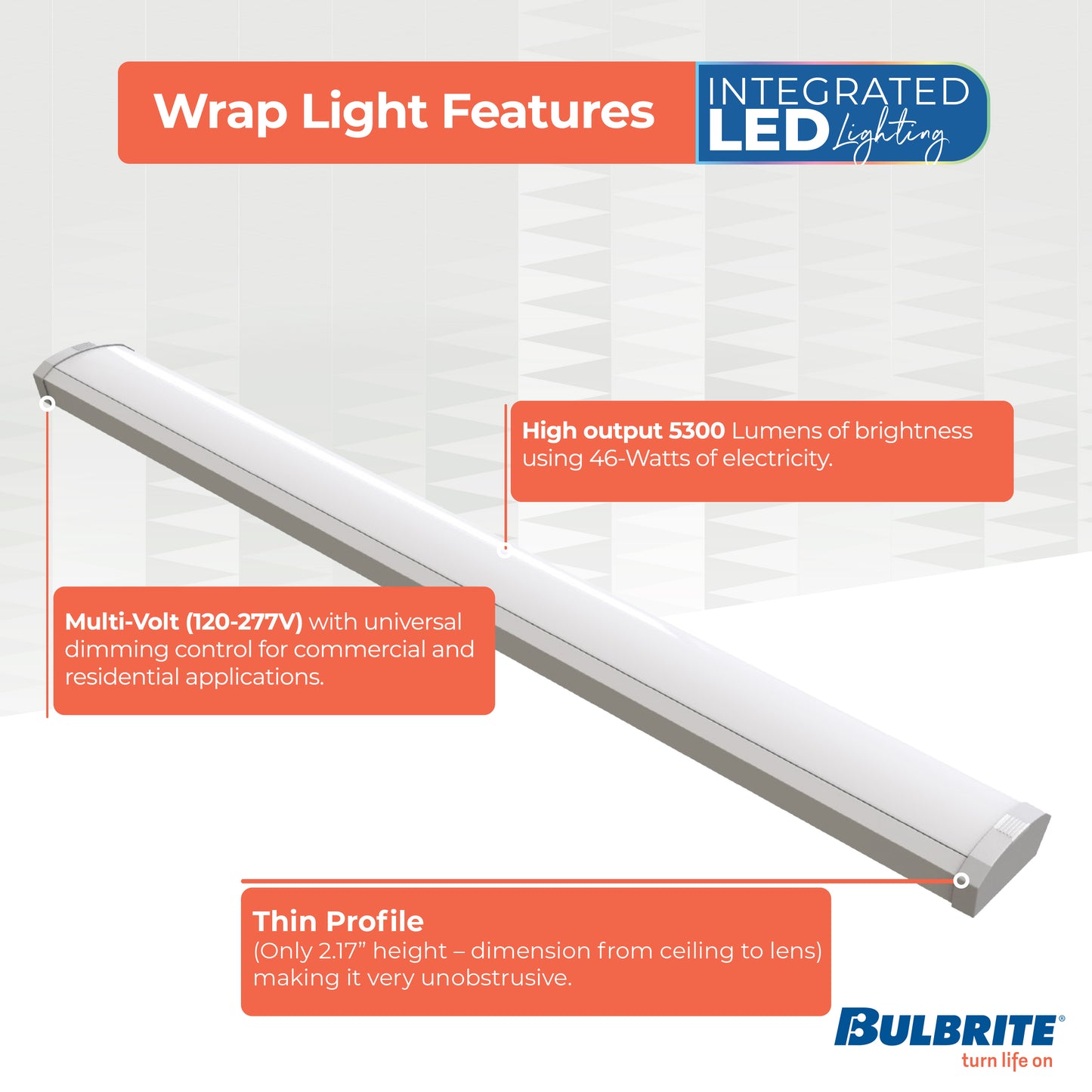 773503 - 48" Dimmable LED Utility Ceiling Light - 46 Watt - Adjustable CCT