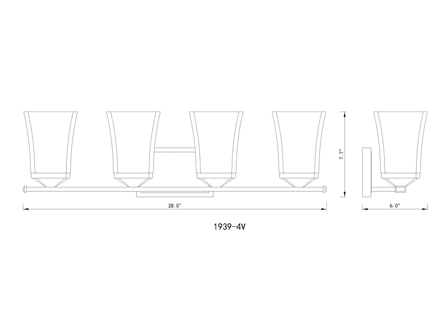 1939-4V-BN - Darcy 4 Light 28" Vanity - Brushed Nickel
