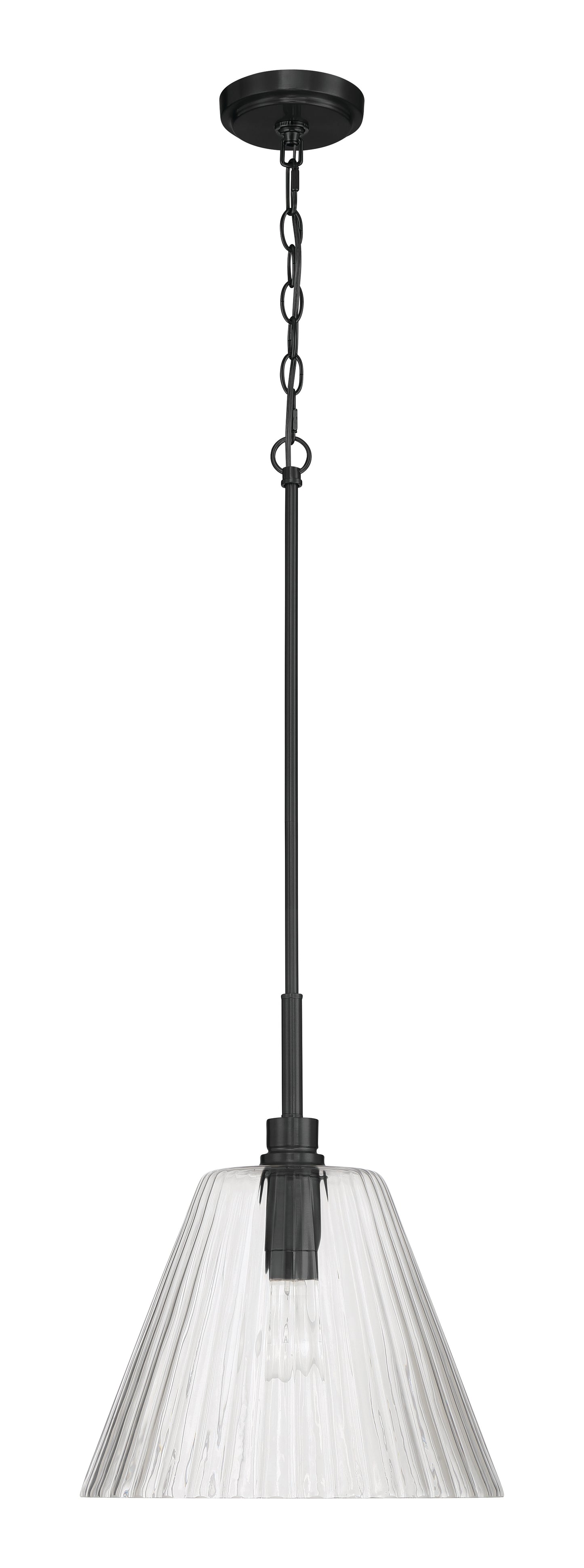 61192-FB - Pleated 1 Light 14" Wide Pendant - Flat Black