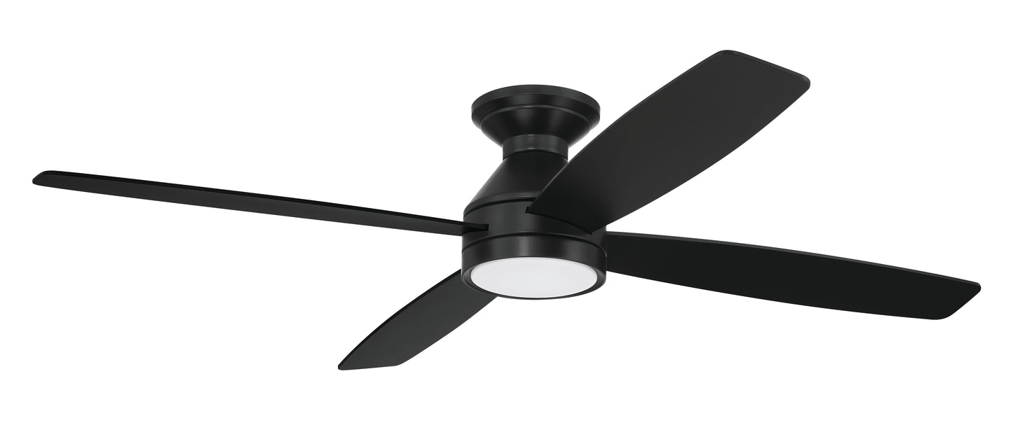 DMC52FB4 - DeMarco 52" 4-blade Ceiling Fan Indoor/Outdoor Damp Rated 52" 4 Blade Indoor Outdoor Ceiling Fan with Light Kit - Flat Black