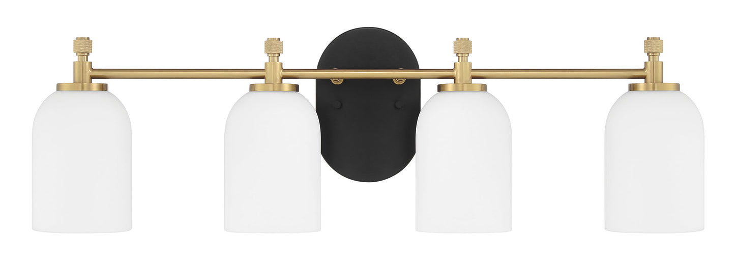 60304-FBSB - Council 4 Light 29" Wide Vanity Light - Flat Black / Satin Brass
