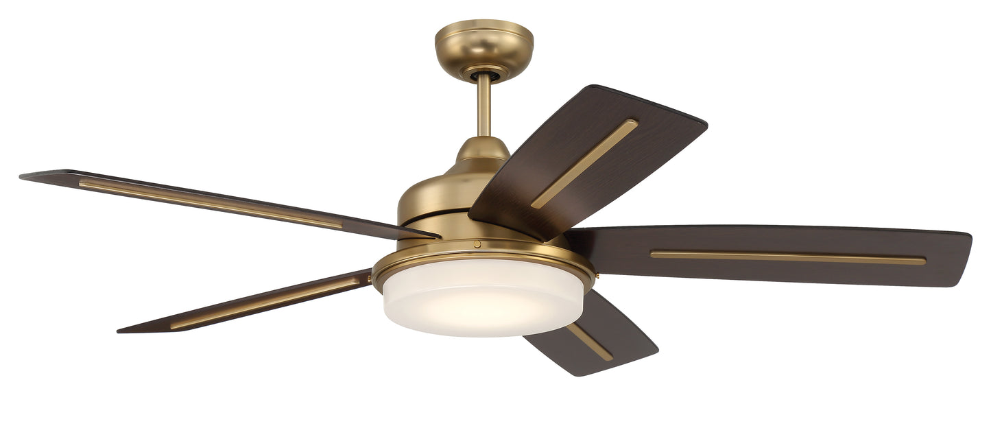 DRW54SB5-NWF - Drew 54" Ceiling fan, no Wifi 54" 5 Blade Ceiling Fan with Light Kit - Satin Brass