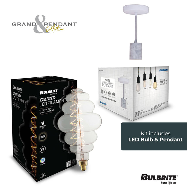 776304 - 4 Watt LED BEEHIVE SHAPED GRAND 2200K FILAMENT W/ WHITE MARBLE PENDANT WITH WHITE STRING