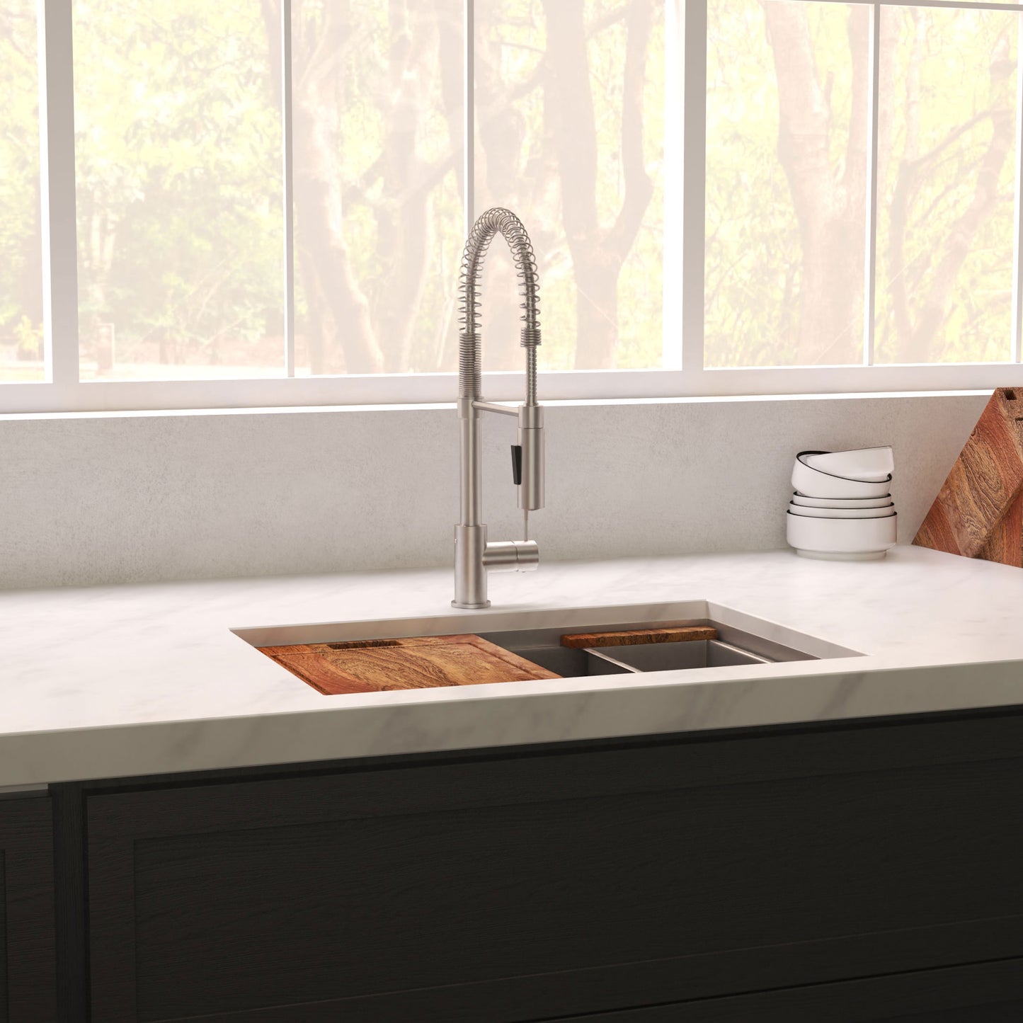 SLS-30S - 30" Garmisch Undermount Single Bowl Satin Stainless Steel Kitchen Sink with Bottom Grid and Accessories