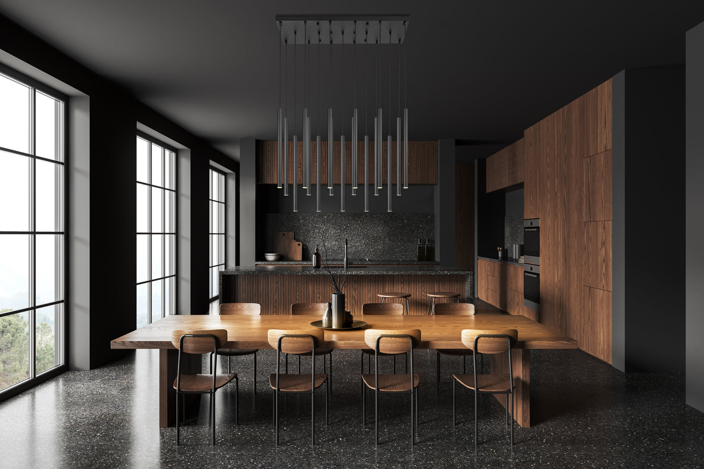 919MP24-17L-MB-LED - Forest 17 Light Linear 42" Chandelier - Matte Black