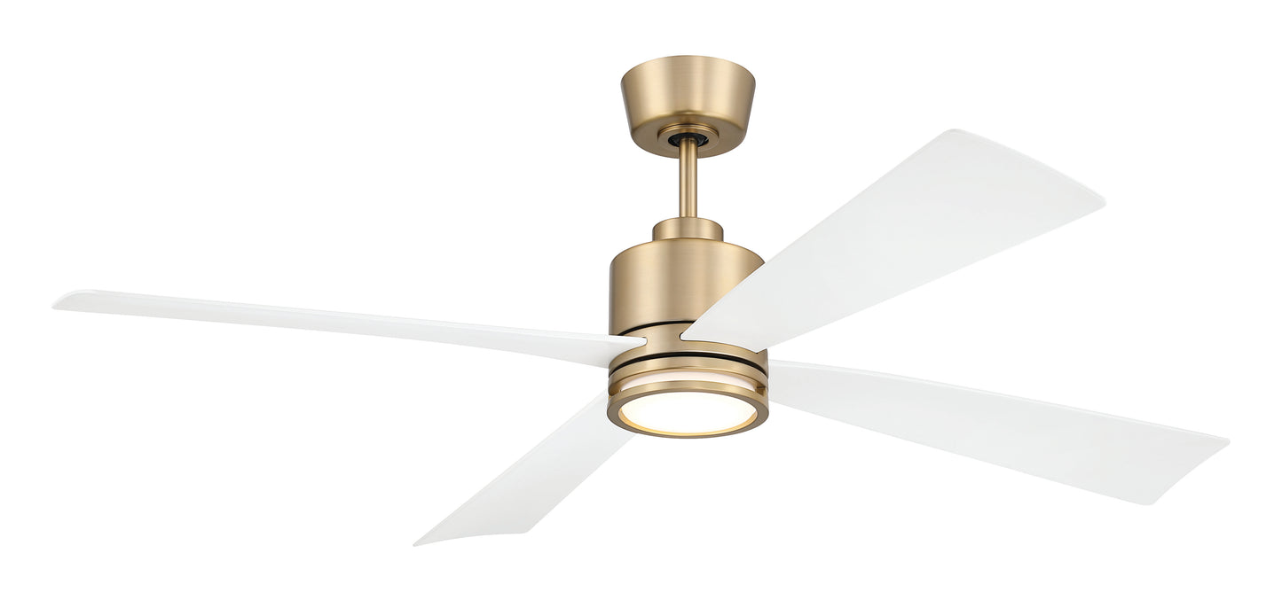 RHT52SB4 - Rhett 52" 4-Blade Indoor/Outdoor Ceiling Fan Damp Rated 52" 4 Blade Indoor Outdoor Ceiling Fan with Light Kit - Satin Brass