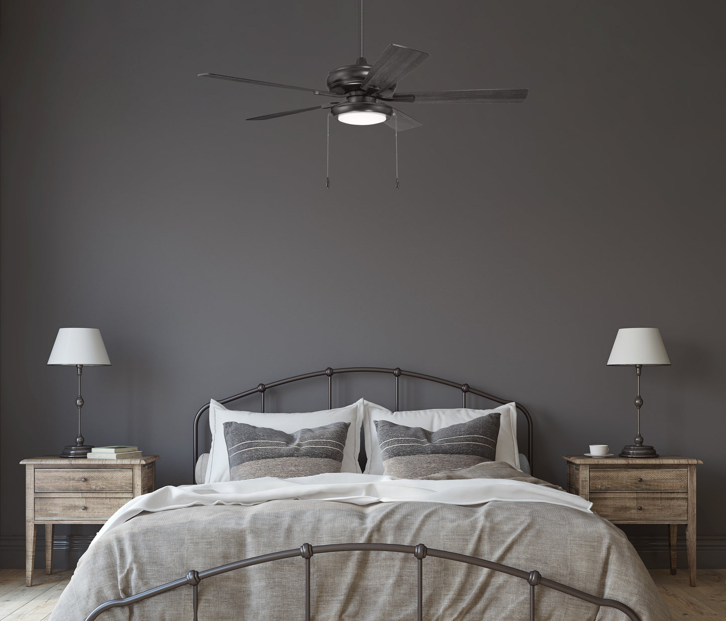 ECF119FB5-FBGW - EOS Low Profile 1 bulb Frosted White 52" Ceiling Fan 52" 5 Blade Ceiling Fan with Light Kit - Flat Black
