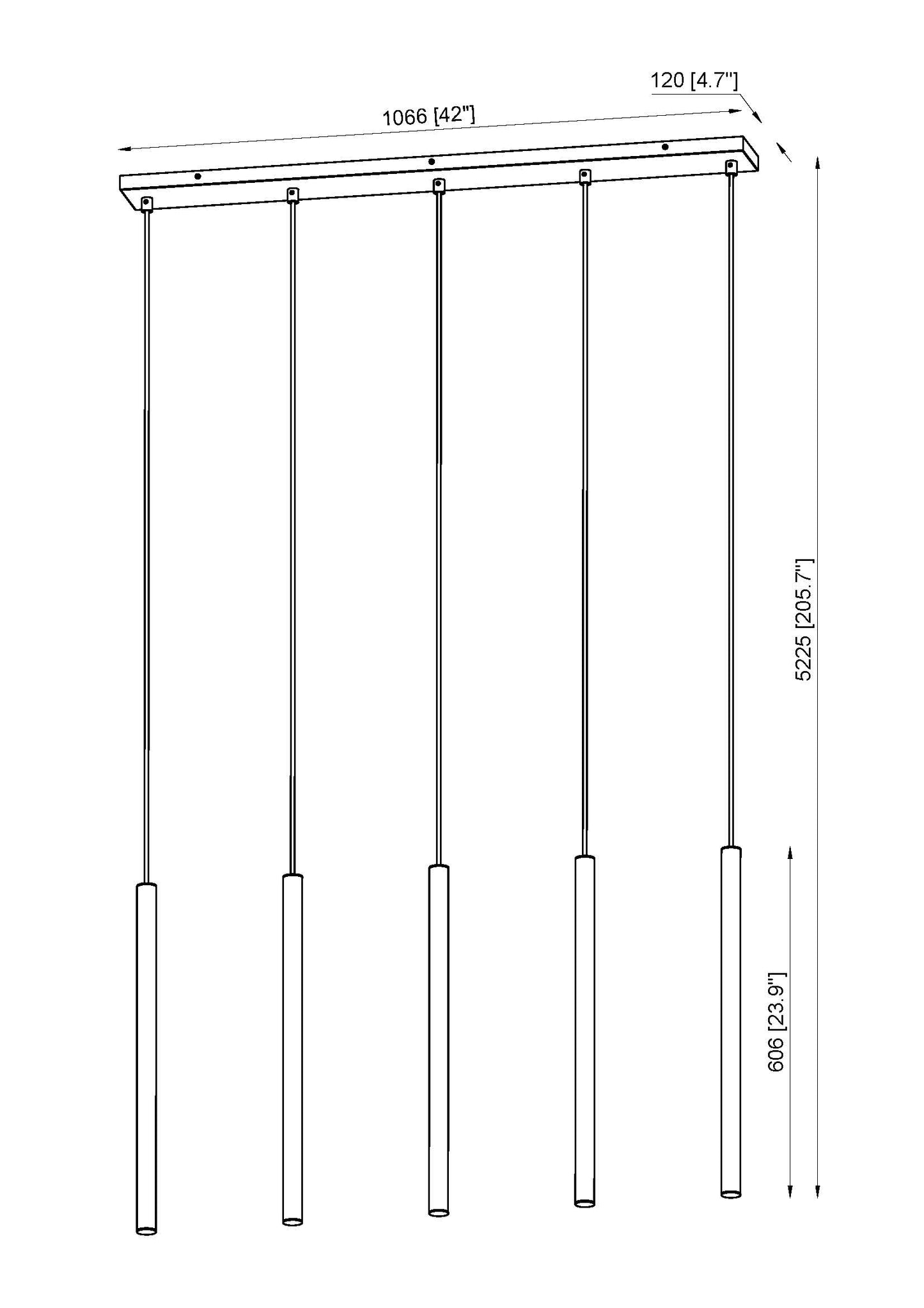 919MP24-5L-MB-LED - Forest 5 Light Linear 42" Chandelier - Matte Black
