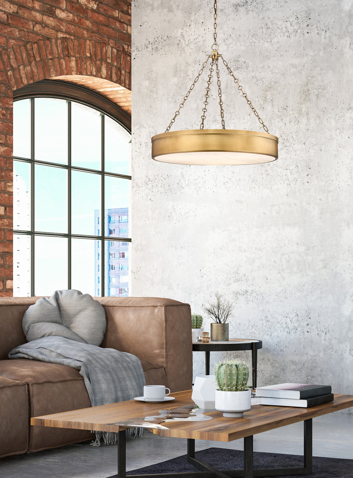 1944P33-RB-LED - Anders 3 Light 33" Chandelier - Rubbed Brass