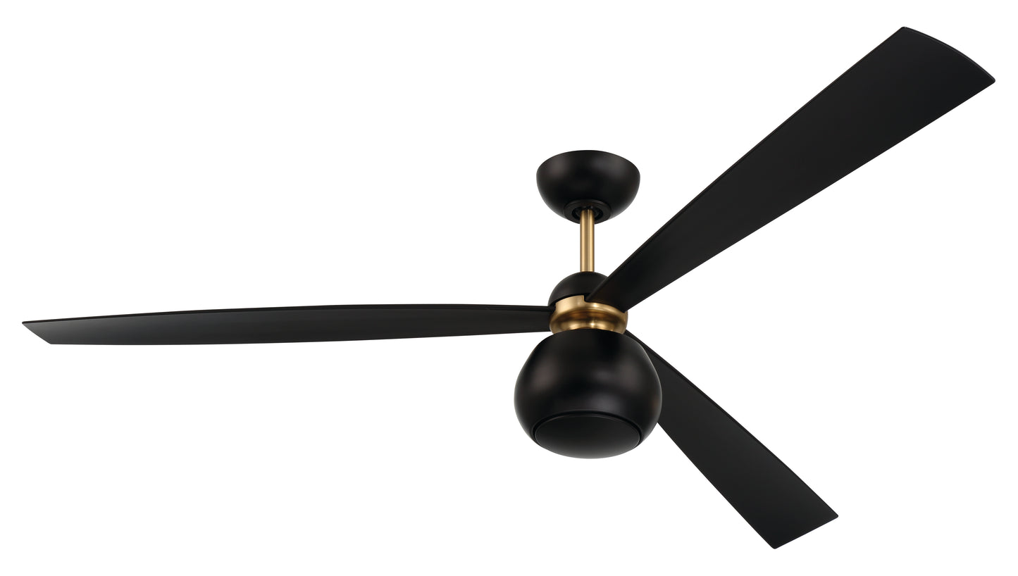 OTT60FBSB3 - Otto 60" 3 Blade Ceiling Fan with Light Kit - Flat Black / Satin Brass