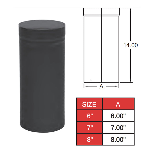 8SW14S - 8" Black Single Wall Stove Pipe Slip Connector