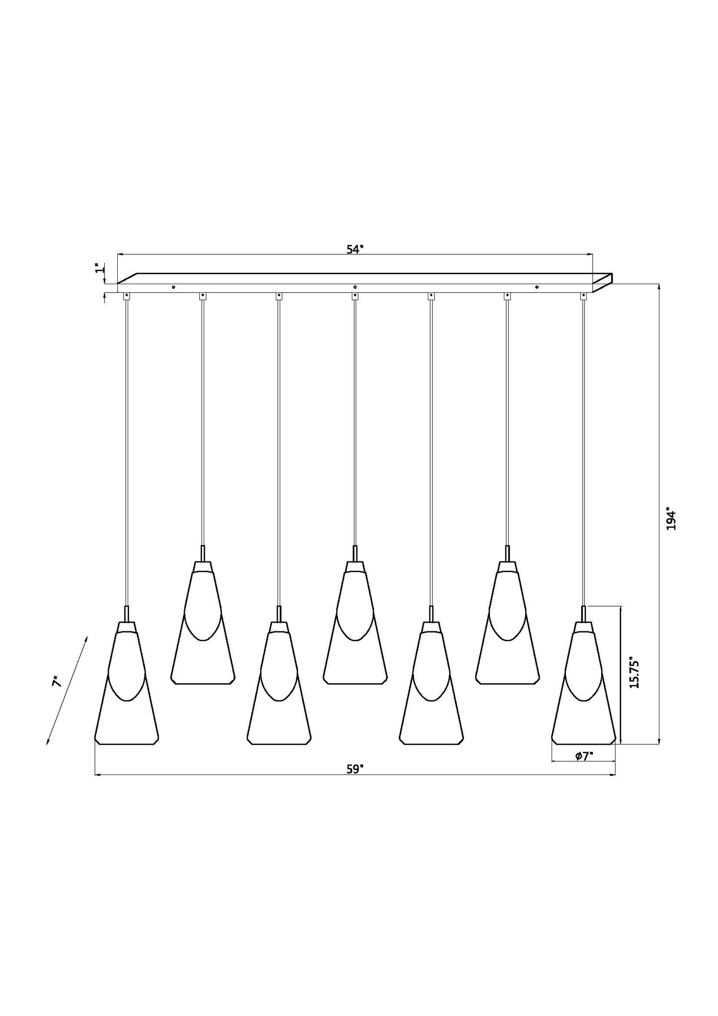 828P7-7L-BN - Aimie 7 Light Linear 54" Chandelier - Brushed Nickel