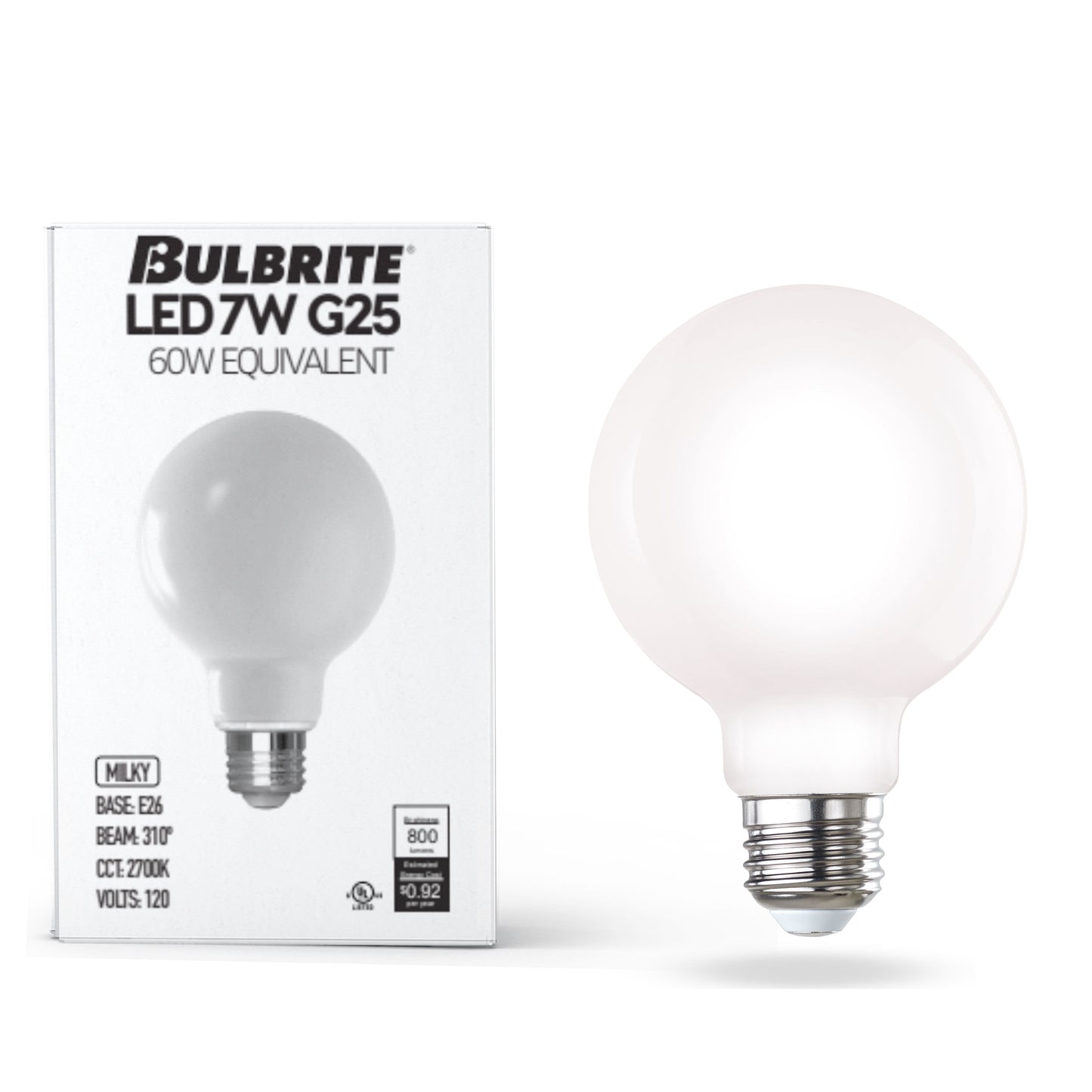 776218 - Dimmable Milky G25 LED Light Bulb - 7 Watt - 2700K - 8 Pack