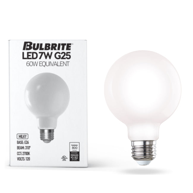 776218 - Dimmable Milky G25 LED Light Bulb - 7 Watt - 2700K - 8 Pack