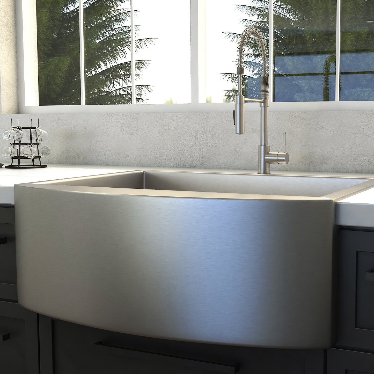 SAS-30 - 30" Zermatt Farmhouse Apron Mount Single Bowl Stainless Steel Kitchen Sink with Bottom Grid