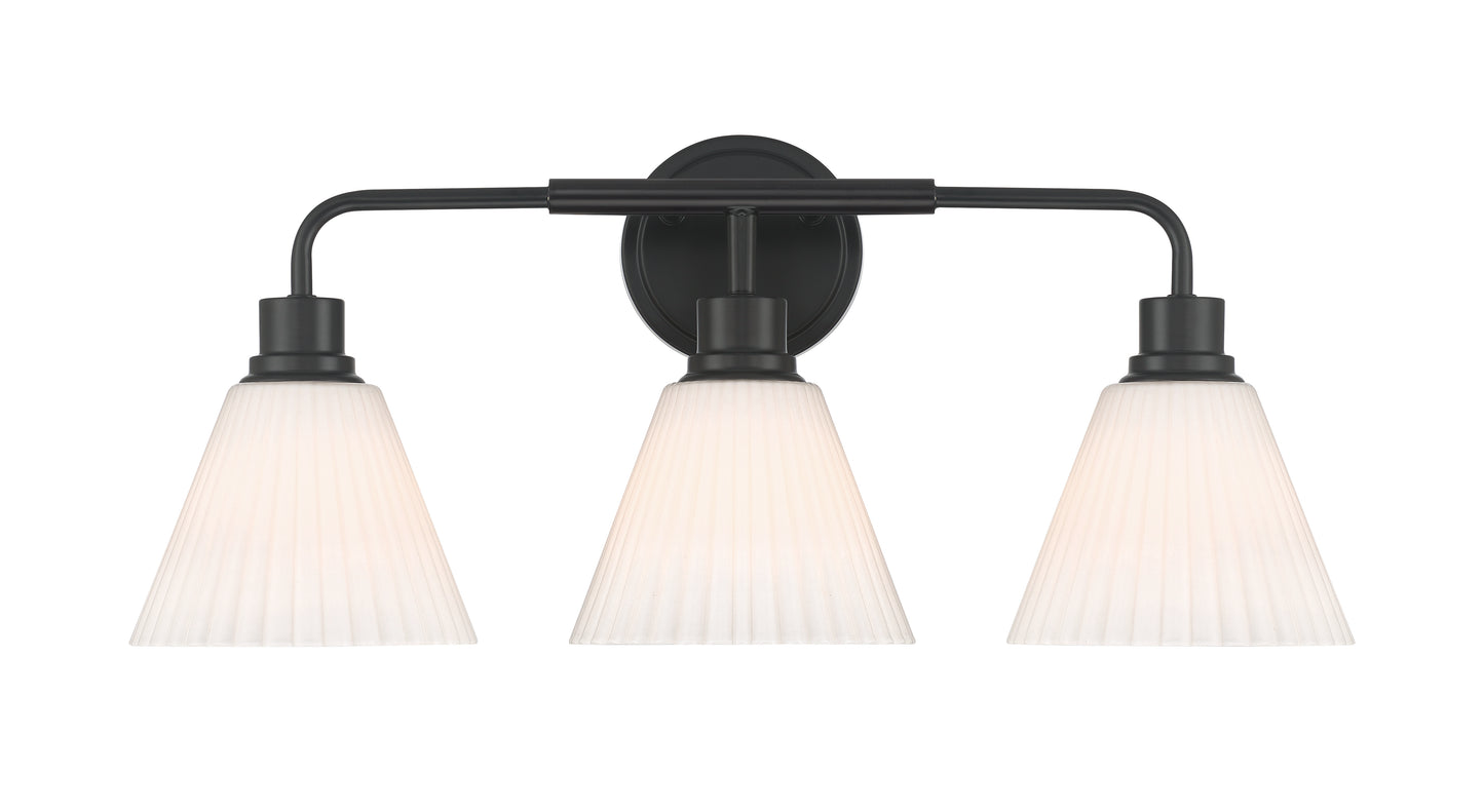 62303-FB - Pleated II 3 Light 25" Wide Vanity Light - Flat Black