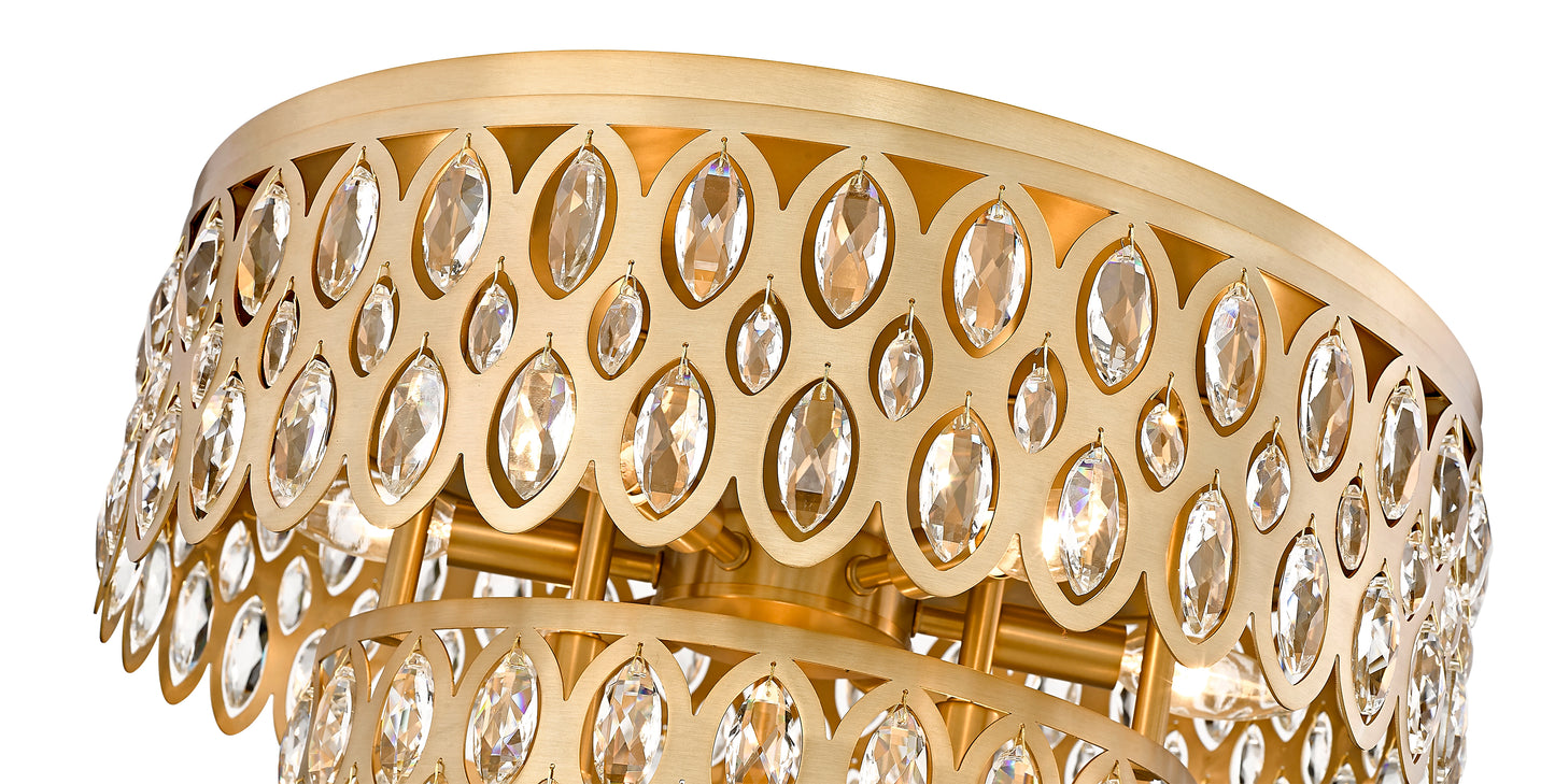 822F20-HB - Dealey 9 Light Flush 20" Mount - Heirloom Brass