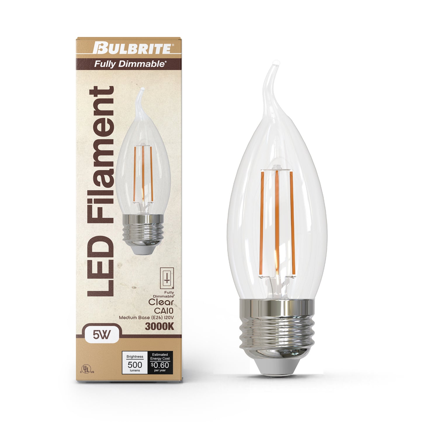 776971 - Dimmable Clear CA10 LED Light Bulb - 5 Watt - 3000K - 4 Pack