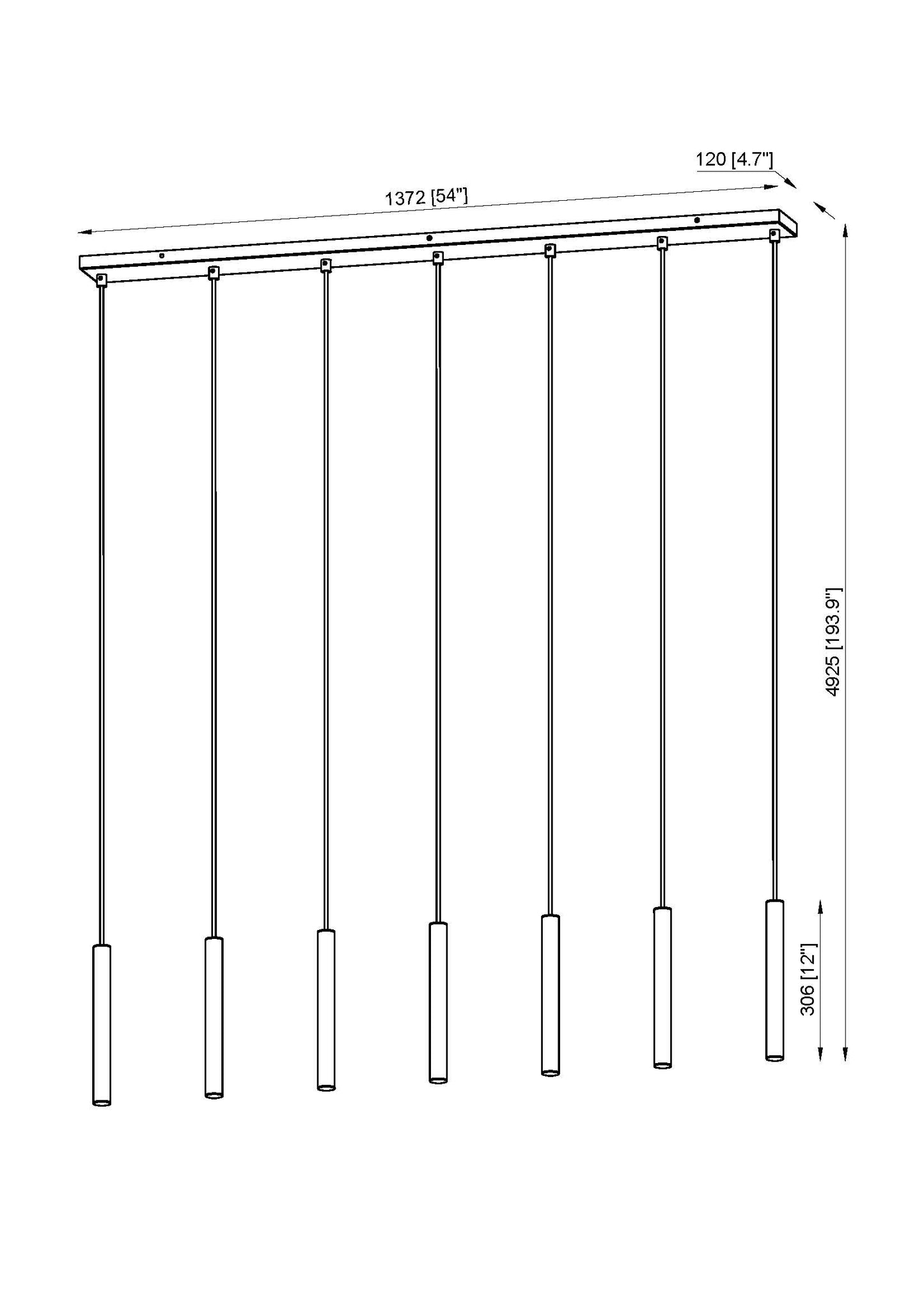 919MP12-7L-MB-LED - Forest 7 Light Linear 54" Chandelier - Matte Black