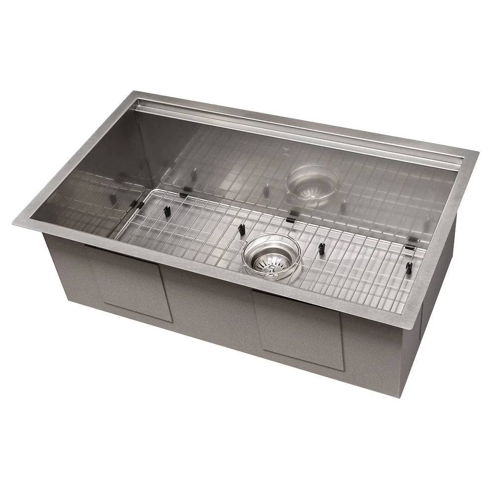 SLS-33 - 33" Garmisch Undermount Single Bowl Stainless Steel Kitchen Sink with Bottom Grid and Accessories