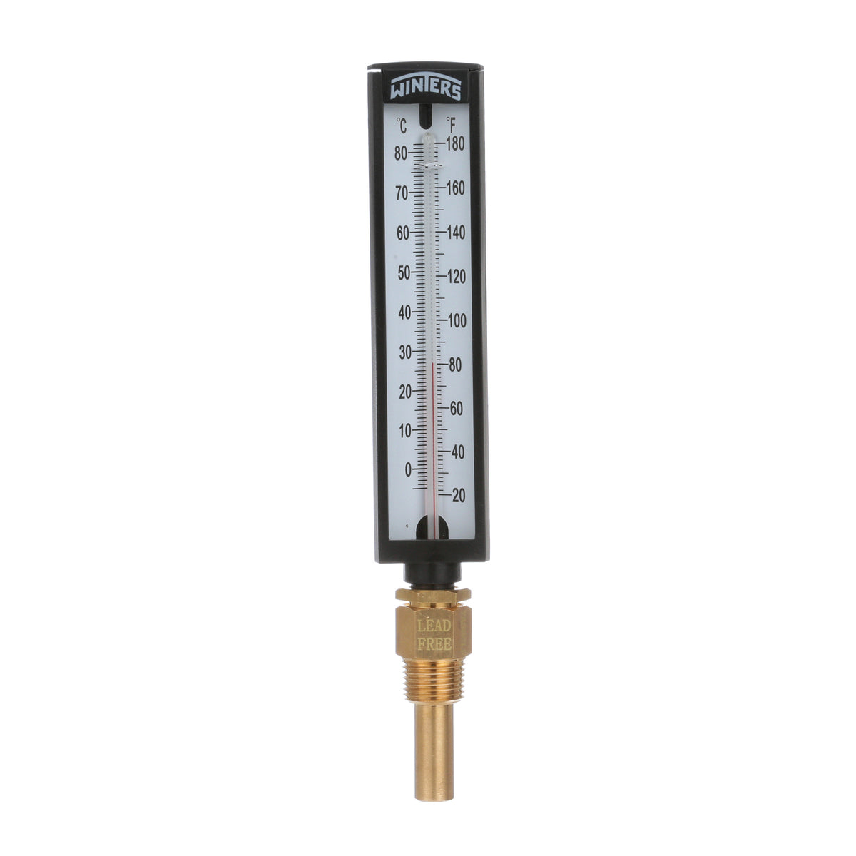 TAS132 - 5" Straight Industrial Thermometer with Brass Thermowell - 30°F to 240°F