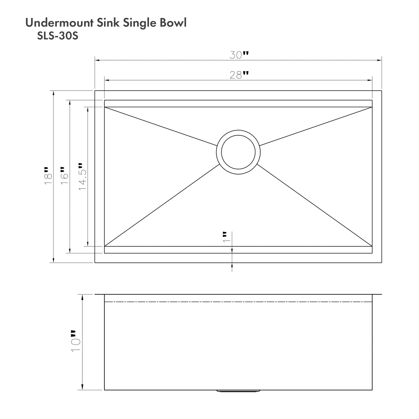 SLS-33S - 33" Garmisch Undermount Single Bowl Satin Stainless Steel Kitchen Sink with Bottom Grid and Accessories