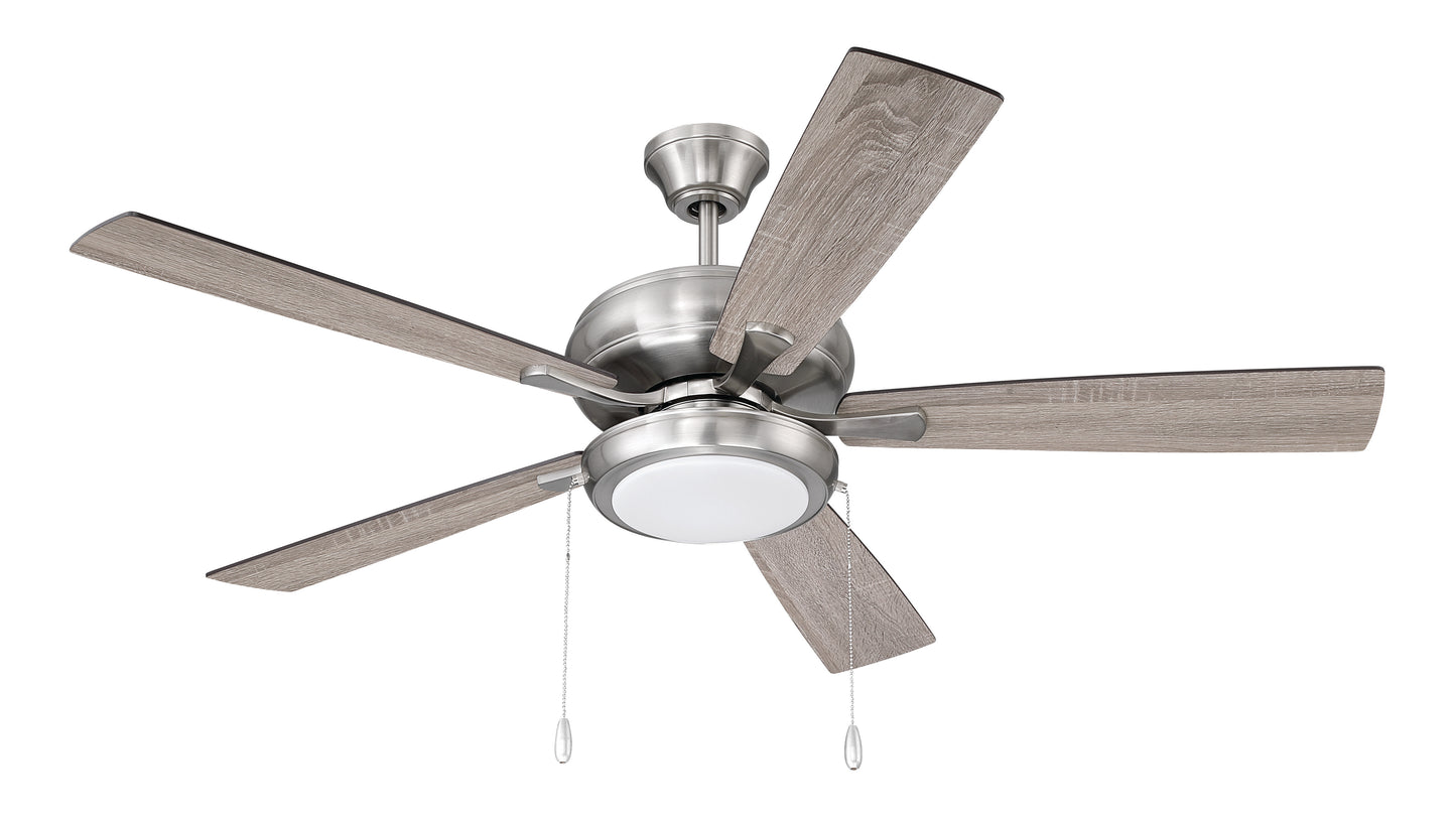 ECF119BNK5-DWWLN - EOS Low Profile 1 bulb Frosted White 52" Ceiling Fan 52" 5 Blade Ceiling Fan with Light Kit - Brushed Nickel